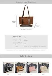 Detailed size specifications for checkerboard tote bag with plush winter trim and dimensions