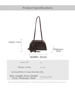 Detailed size parameters of brown PU shoulder bag with 25cm length and cute dog pendant