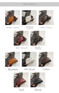 Detail view of stylish PU leather shoulder bags in various colors with cute dog charms