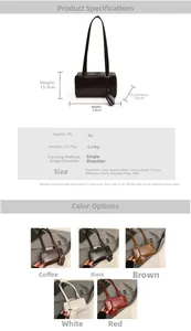 Detailed size chart and multi-color options for stylish PU leather rectangular shoulder bag
