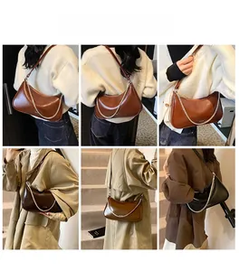 Collage of four vintage hobo bags in various colors shown from different wearing angles