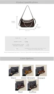 Size chart for PU leather crossbody bag showing dimensions and adjustable strap length