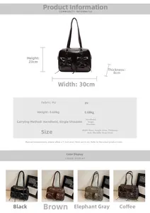 Detailed size chart and multi-color options for the large PU leather tote bag