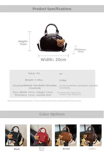 Detailed size chart for the PU leather bowling bag showing dimensions and four colors