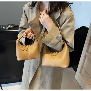 Comparison of large and small khaki crescent hobo handbags with premium matte leather finish