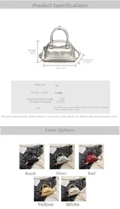 Detailed size specifications for the metallic Boston shoulder bag with bow decor