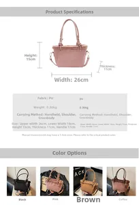 Tableau des tailles du sac seau en cuir PU avec dimensions, poids et coloris