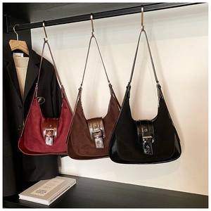 Retro matte leather hobo bags in burgundy, brown and black with silver metal buckles