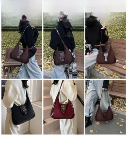 Detailansichten der Vintage Hobo Bag mit mattem Kontrast und Metall-Schnallenverschluss