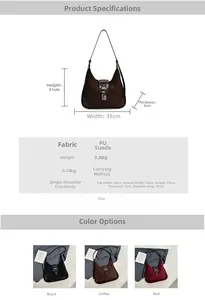 Size chart and specifications for frosted PU leather hobo tote with strap measurements