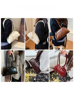 Detailed views of vintage Boston shoulder bag in multiple colors shown on a model