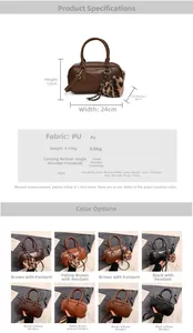Detailed size chart for Boston bag showing dimensions 24x12x8cm and multiple color options