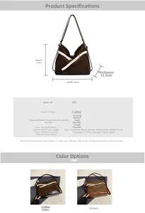 Size chart showing large PU leather backpack dimensions 40x36x31cm in coffee and brown