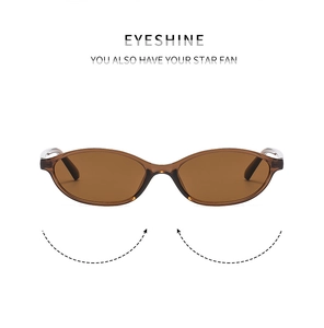 Detailed front view of vintage oval sunglasses with brown resin frame and tinted lenses