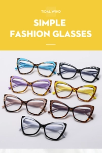 Detailed flat lay of TR90 cat-eye eyewear frames in multiple assorted colors and patterns
