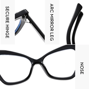 Detail view of TR90 glasses featuring secure metal hinges and ergonomic curved temples