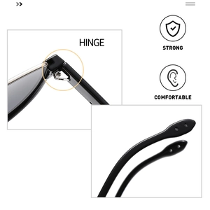 Détails des charnières métalliques solides et des embouts de branches ergonomiques de lunettes