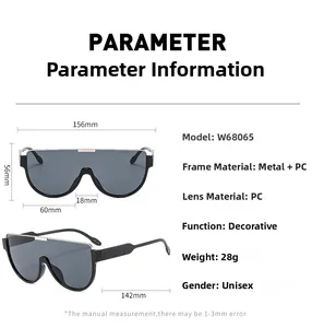 Paramètres de taille détaillés des lunettes de soleil masque monobloc surdimensionnées