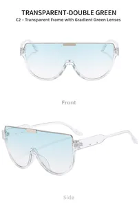 Vues de face et de côté de lunettes de soleil oversize transparentes à verres dégradés