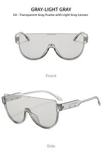 Détail de lunettes de soleil oversize à dessus plat avec monture et verres gris clair