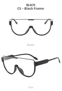 Détail de lunettes de soleil noires surdimensionnées avec monture large de style C5 Black