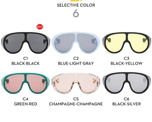 Détail de lunettes de soleil style ski surdimensionnées avec design cœur en 6 coloris