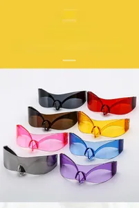 Various colors of rimless Y2K futuristic wrap-around shield sunglasses for fashion