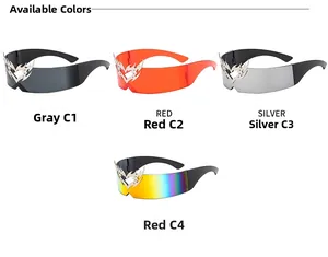Close-up of Y2K rimless sunglasses with metal heart flame bridge in four diverse colors