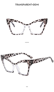 Cat eye glasses frames with leopard print demi top and transparent bottom detail