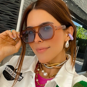 Geometric Double Bridge Aviator Sunglasses PC Frame AC Lens UV400 Protection Fashion Unisex Outdoor Streetwear Eyewear