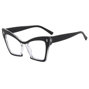 Elegant cat-eye blue light blocking glasses with black frame and silver metal accents