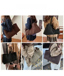 Grandi borse tote opache in vari colori mostrate su una modella per l'uso quotidiano