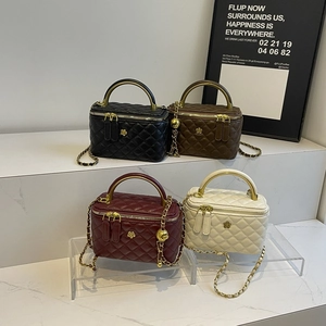 Quilted diamond lattice chain crossbody bags in four colors with gold top handles