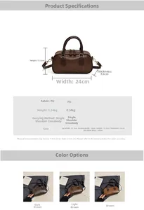 Detailed technical diagram showing dimensions and color options for the vintage Boston bag