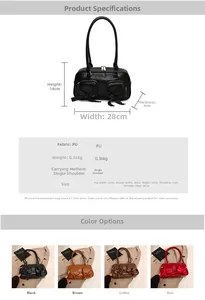 Detailed size chart and multi-color display of retro PU leather bow shoulder bag