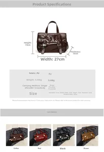 Detailed size specifications and color options for the vintage PU leather crossbody bag