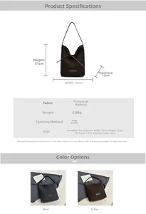 Detailed size specifications and color options for the large PU leather tote bag