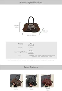 Detailed size specifications and color options for the vintage Boston bag with a mini pouch