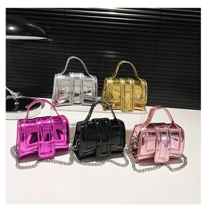 Detailed collection of shiny metallic mini crossbody bags in five vibrant candy colors