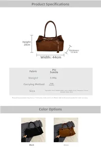 Detailed size specifications for the vintage matte PU leather tote bag in brown and black