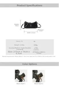 Detail view of black PU leather crossbody bag with metal rivets and skull decorations