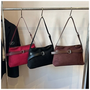 Three autumn matte PU leather shoulder bags in burgundy, black, and dark brown colors