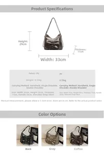 Detaillierte Größenangaben für großen PU-Lederrucksack 33x29x11cm in drei verschiedenen Farben