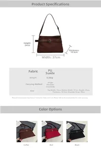 Detailed size chart and multi-color display of vintage matte PU shoulder bag for women