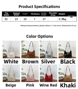 Detailed size chart and specifications for the stylish PU leather hobo bucket handbag
