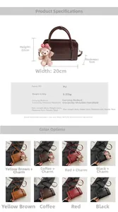 Detailed chart showing size 20x22x6cm and material specs for the vintage PU crossbody bag