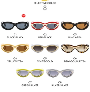Collection de huit lunettes de soleil œil-de-chat rétro en plusieurs coloris sur fond blanc