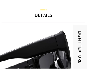 Detailed macro view of square sunglasses showing light texture and temple hinge craft