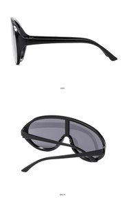 Vues latérale et arrière de lunettes de soleil futuristes oversize en noir brillant