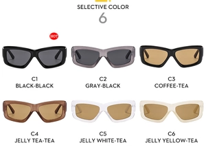 Multiple color options for square frame sunglasses with retro wide legs in a grid view
